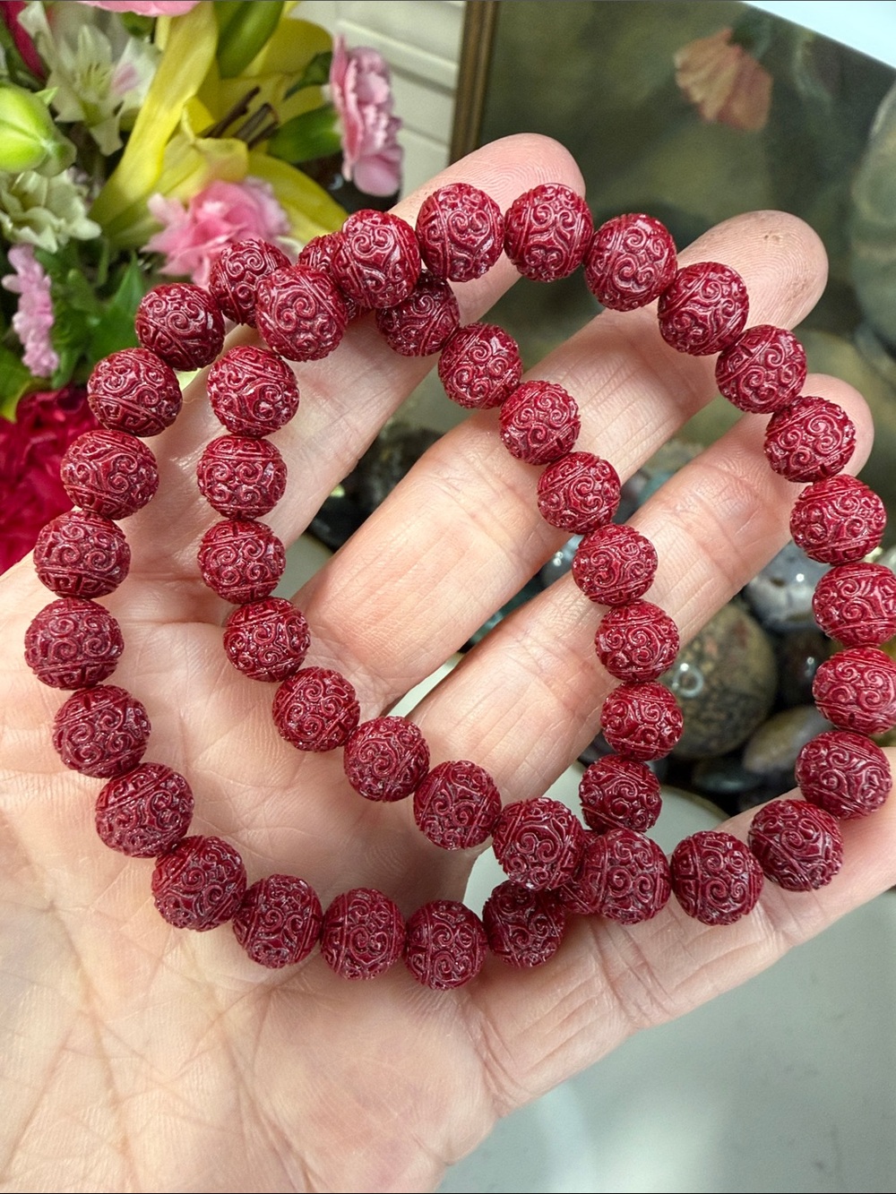 Carved Cinnabar Bracelet (listing is for 1): B1140